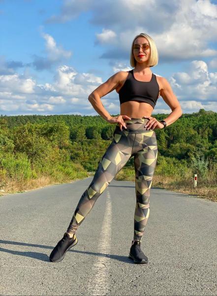 Geometrik Desen Yüksek Bel Spor Tayt