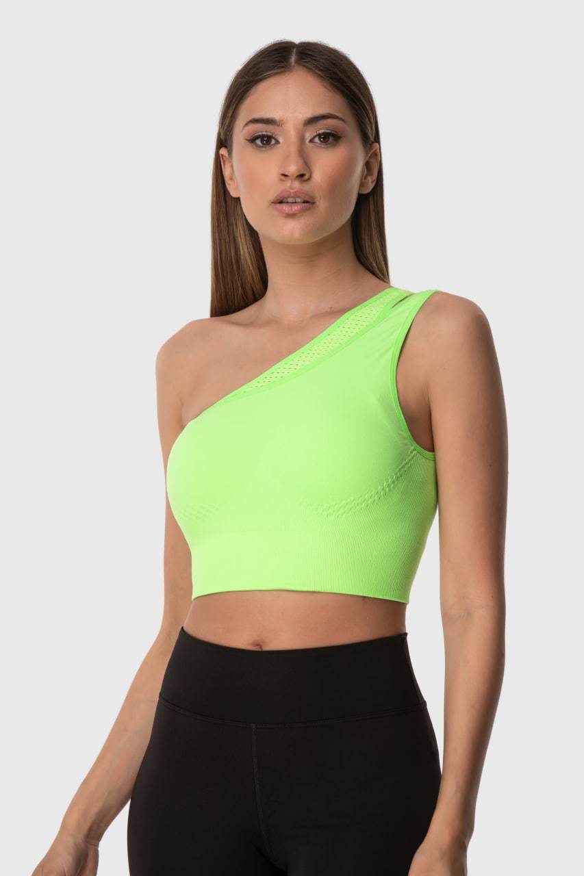 Neon yeşil dikişsiz spor bra