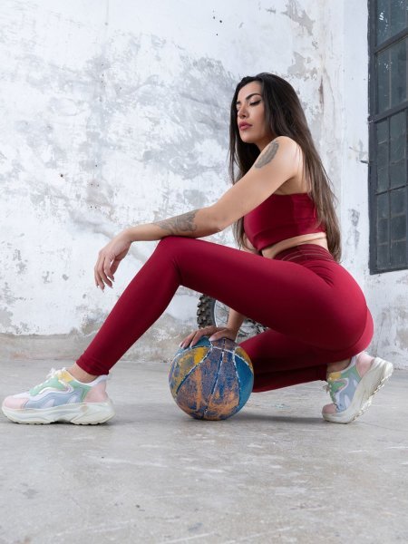 Beli Lastikli Spor Tayt Bordo Renk 1156