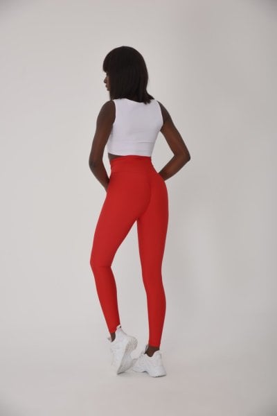 Kırmızı Scrunch Butt Leggings Arkası Büzgülü