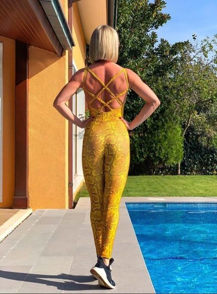 Yılan Desen Sarı Spor Tulum