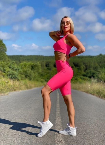 Neon Pembe Biker Tayt